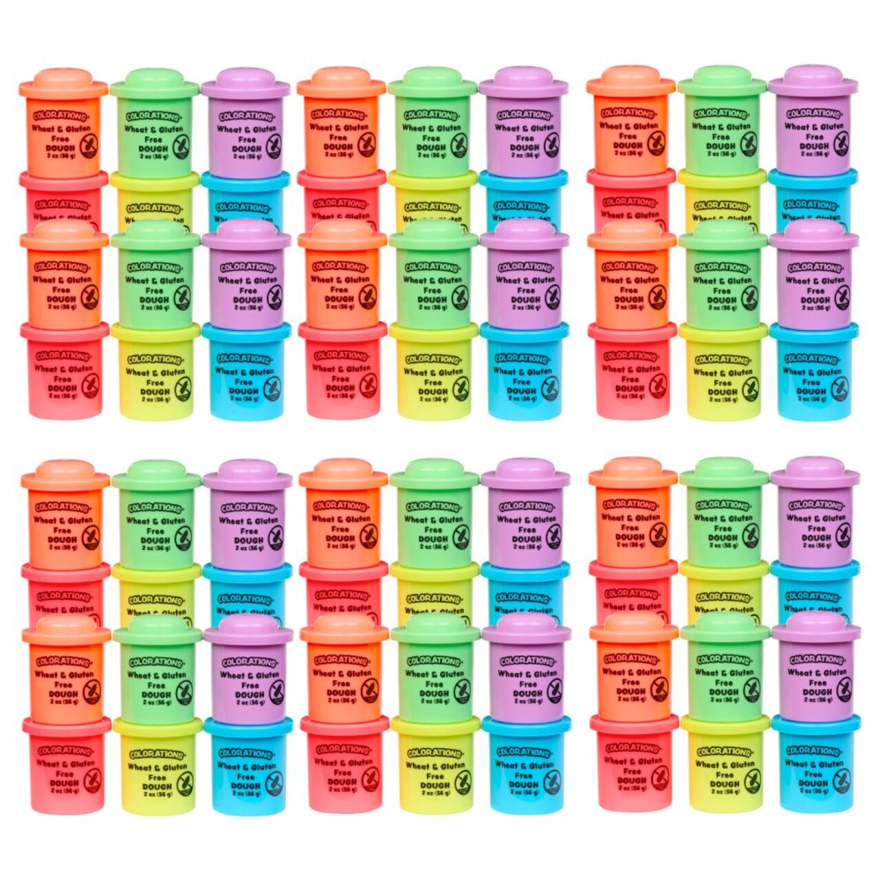 Colorations 72 Wheat & Gluten Free Neon Dough - 6 Colors (2 oz each), Non-Toxic, Play Dough, Bulk Set, Sensory Kit, Party Favors, Classroom Pack